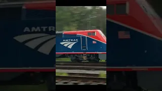 Fast Amtrak 50th anniversary engine in the rain