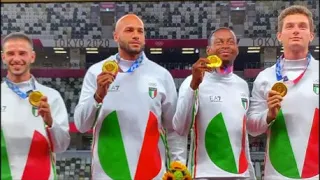 PREMIAZIONE ATLETICA staffetta italiana 4X100: MEDAGLIA D' ORO ALL' ITALIA Olimpiadi Tokyo 2020