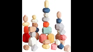 BESTAMTOY 36 PCs Wooden Sorting Stacking Rocks Balancing Stones ,Educational Preschool Learning