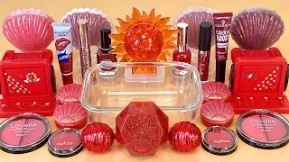 RED SLIME 💖 Mixing makeup and glitter into Clear Slime 100% ASMR Satisfying Slime Videos 1080p