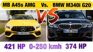 BMW M340i G20 vs Mercedes A45s AMG | 374 HP vs 421 HP | 0-100 + 0-200 + 0-250 km/h | PS Hugo