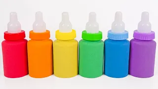 Satisfying Video l How to make Rainbow Milk Bottles WITH Kinetic Sand INTO Painting Cutting ASMR