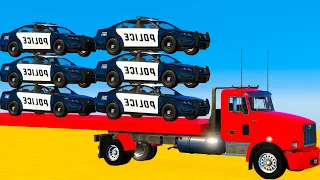 Police Cars Chase w Giant Truck & Superheroes ft Spiderman - GTA 5 Mods