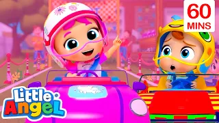 The Wheels on the Pink Race Car | 1 Hour of Little Angel Nursery Rhymes