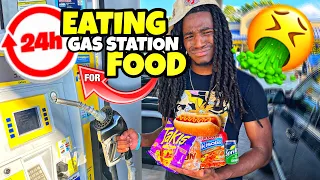 Eating GAS STATION FOOD for 24 Hours! 🤮🤢