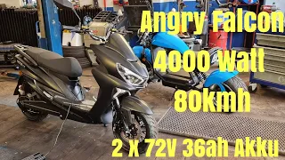 Angry Falcon eingetroffen!!! 4000 Watt 80kmh 2x72V 36ah Akku