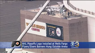 Flyers, Sixers Playoff Banners Hung Outside Wells Fargo Center