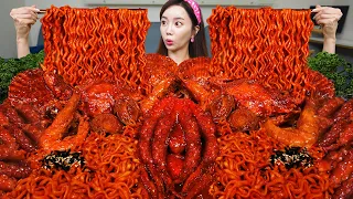 ENG SUB) FIRE 🔥 Spicy Buldak Sauce Octopus Seafood Boil & Korean Ramen Noodles Mukbang ASMR Ssoyoung