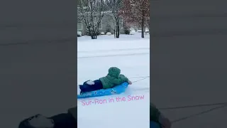 A Sur-Ron in the snow pulling Skye