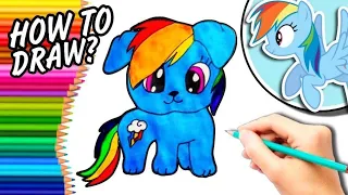 HOW TO DRAW RAINBOW DASH AS A CUTE PUPPY | How to draw My little pony | Drawing tutorial for kids