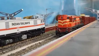 Express train departure after passing freight train on single route track