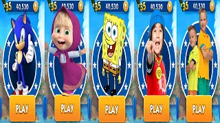 Sonic Dash vs Masha Run vs Tag with Ryan vs SpongeBob Run vs Vlad & Niki Run - Android Gameplay