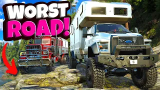 We Drove the BIGGEST TRUCKS on a TERRIBLE Road in Snowrunner Mods!