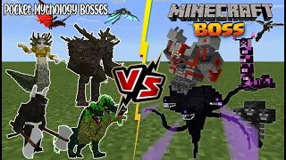 Minecraft BOSSES VS Pocket Mythology Bosses 3 Version [HUGE BOSS BATTLE!!]