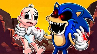 NADIE ESCAPA DEL ATERRADOR SONIC.EXE 😡 😱 BEBE NOOB NO PUEDES CORRER de SONIC.EXE en MINECRAFT