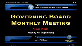 Governing Board Monthly Meeting - August 17, 2023