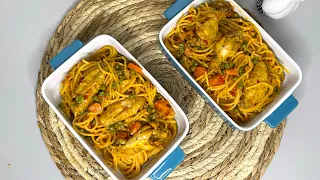 Spaghetti sauté aux légumes et à la crème fraîche #recettefacile #recipe #recettes