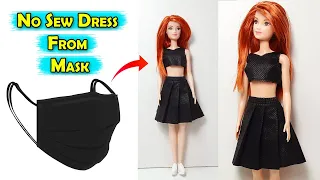 DIY👗 No Sew Doll Dress From Mask 😷| Barbie Hacks and Crafts | Waste Disposable Mask Dress😷