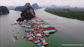Koh Panyee island by drone - floating village in Thailand, Koh Panyi