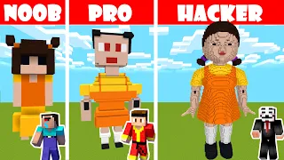 NOOB vs PRO vs HACKER - BABY SQUID GAME DOLL STATUE HOUSE BUILD CHALLENGE | Minecraft Battle