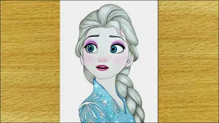 Queen Elsa Drawing - How to draw Disney Princess Elsa in very easy way || Step by step drawing