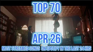 TOP 70 MOST STREAMED SONGS ON SPOTIFY IN THE LAST 24 HRS APR 26