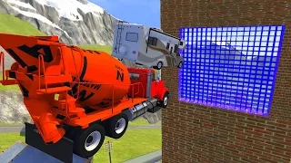 Heavy Vehicle High Speed Jump Through Blue Laser Wall In Red Slime Pool - BeamNG drive divides