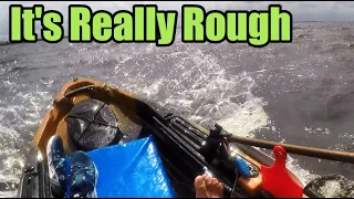 106 Sportsman In Rough Water, Old Town Kayak Powered By Minn Kota In Big Waves