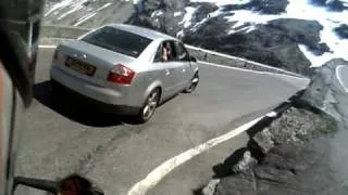 Swiss biker fall down on the Stelvio