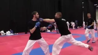 PORTUGAL Team Kumite warming up before bronze medal match. 2016 European Karate Championships