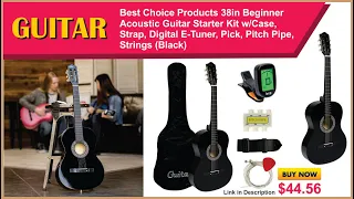 Acoustic Guitar Starter Kit w/Case, Strap, Digital E-Tuner, Pick |