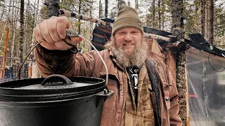 Spring Day at the BUSHCRAFT Shelter [Dutch Oven Enchiladas]