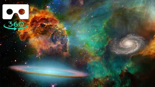 VR 360 Video - Deep space universe passes through the beautiful nebula, Universe filled with stars
