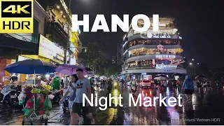 4K HDR | Rain Walk at Night in Night Market, Hanoi vietnam - Binaural Audio