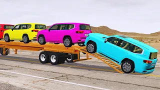 Flatbed Trailer new Toyota Cars Transportation with Truck - Pothole vs Car #027 - BeamNG.Drive