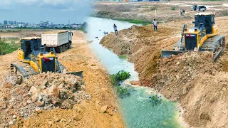 WOW AMZING Tearm Work Bulldozer SHANTUI Puh Soil And DumpTruck SHACMAN 10 Wheel Unloading Land