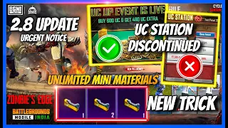 2.8 UPDATE UC STATION DISCONTINUED, URGENT NOTICE AND RELEASE TIMING, FREE MINI MATERIALS ( BGMI )