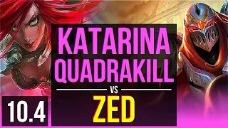 KATARINA vs ZED (MID) | Quadrakill, KDA 21/2/5, 8 solo kills, 66% winrate | EUW Grandmaster | v10.4