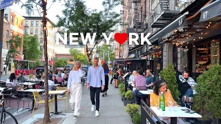 [4K]🇺🇸NYC Evening Walk🌛: East Village, Union Sq. to St. Marks Pl. Dinner at Fish Cheeks🍛🍗 May. 2022