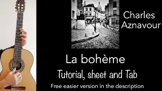 La bohème (Aznavour) Guitar lesson, sheet and Tab (free easier version in the description)