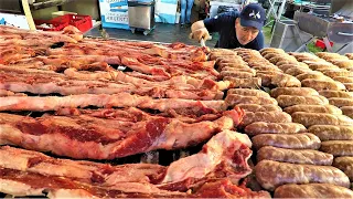 Argentina Street Food. Huge 'Parillada'. Grilled Meat, Sausages, Burgers, Pork Loin, Ribs and More