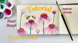 Loose Watercolor Bees and Coneflower Painting | Beginner Friendly Loose Flowers