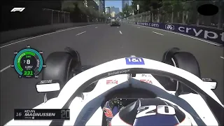 Kevin Magnussen hitting 345 kmh while overtaking Lance Stroll