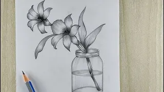 How to draw beautiful orchid flowers in a jar | step by step pencil sketch drawing | ArtwithZeenia