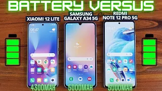 VERSUS BATTERY Xiaomi 12 Lite vs Samsung Galaxy A34 5G vs Redmi Note 12 Pro 5G Indonesia!