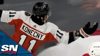 Travis Konecny Hustles Hard For A Go-Ahead Shorthanded Breakaway vs. Flames