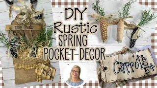 🌿🌾DIY Rustic Spring Pocket Decor | Farmhouse DIY DOLLAR TREE Carrots | Hand Lettering Tag