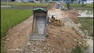 Nice Incredible Build New Road , Mighty Bulldozer D20P Pushing Soil and 5 Ton Truck Unloading Soil