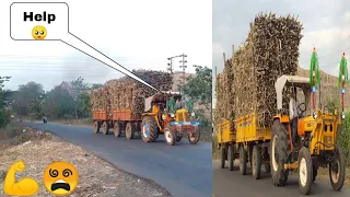 Hindustan 50 hp vs HMT 5911 tractor pulling Full Loaded Sugar cane Trolley | Sugar cane load