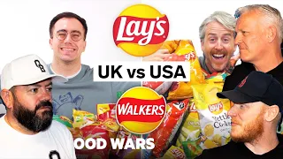 Food Wars - US vs UK Lay’s Chips and Walkers Crisps REACTION!! | OFFICE BLOKES REACT!!